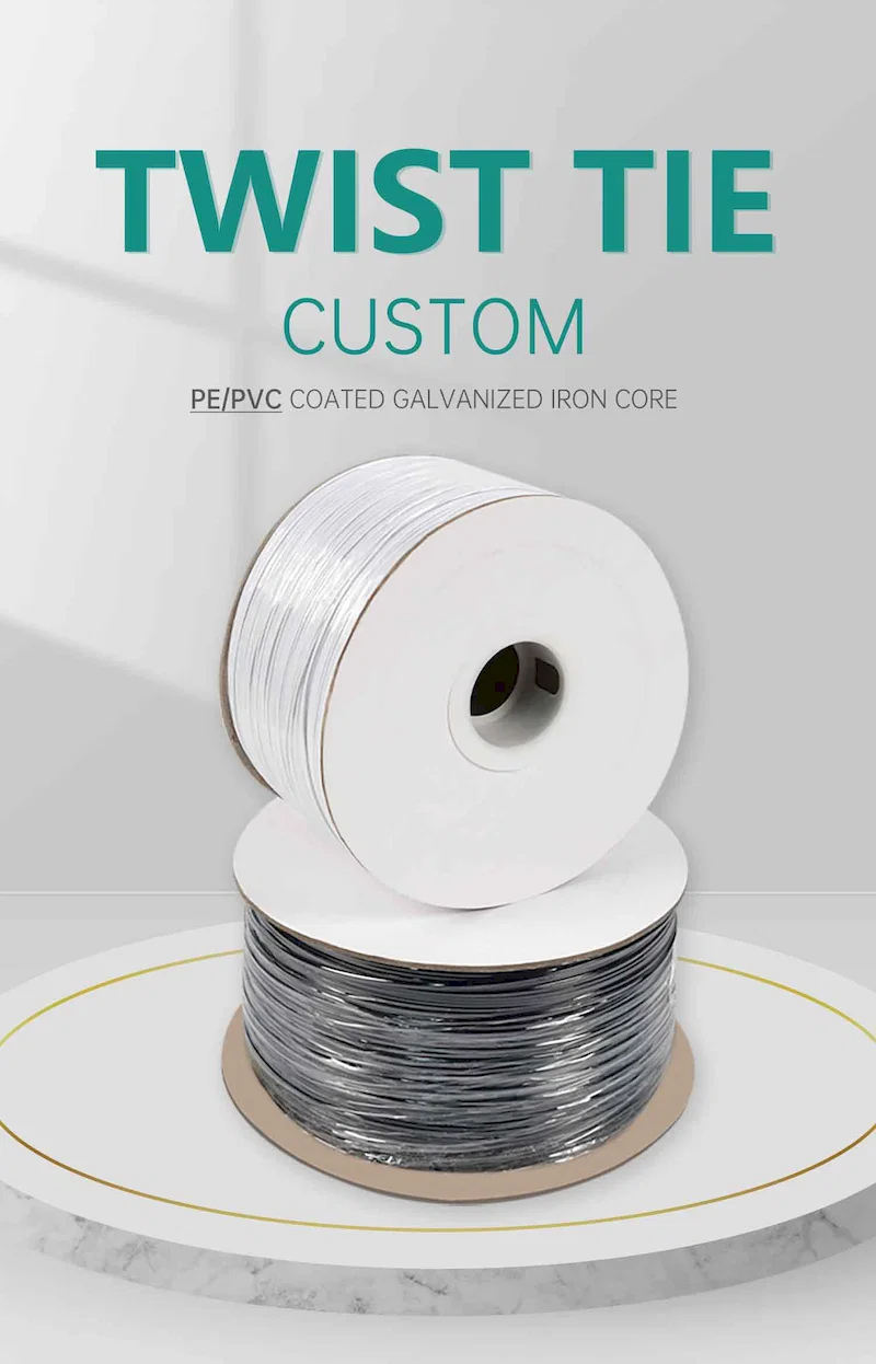  Beyaz Siyah Pe Gang Bükülmüş, Tel Kravat Plastik Ambalaj Bahçe Büküm Kravat, Metal Kablo Bağı 